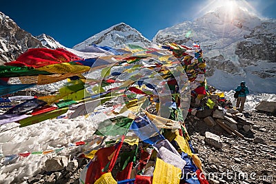 Pray flags in Everest base camp Stock Photo