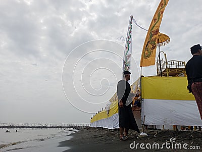 Pray the holy day of Nyepi on the coast of Tanjung Pasir, Banten Indonesia Editorial Stock Photo