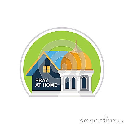 Pray at home icon design, Praying, taraweeh, salat, fasting, and celebrate ramadan at home. quarantine concept Stock Photo