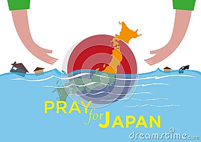 Pray for Japan Natural Disaster flood and tsunami concept. Vector Illustration