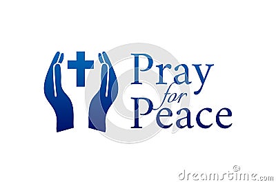 Pray for Peace Christian Vector Logo Icon with Cross and Hands Stock Photo