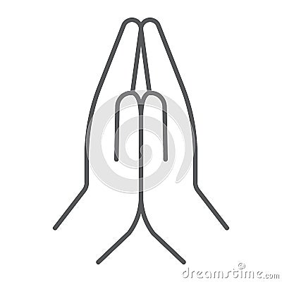 Pray thin line icon, religion and prayer, hands praying sign, vector graphics, a linear pattern on a white background Vector Illustration