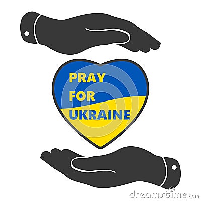 Pray for Ukraine concept on white background, heart with Ukraine flag praying concept vector illustration. Pray For Vector Illustration