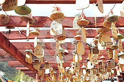 Pray wood decoration, Ethnic minority Village Stock Photo