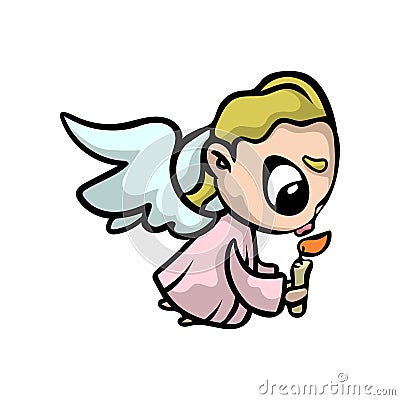Prayer blonde hair angel with candle and pink clothes Vector Illustration