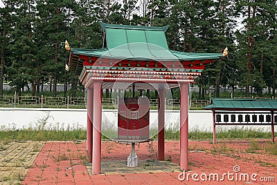 prayer drum in a buddhist temple Stock Photo