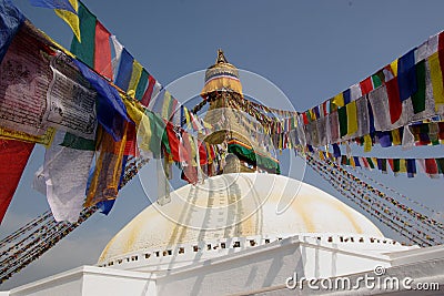 Prayer flags at a Buddhist temple Stock Photo