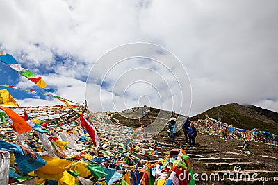 The prayer flags on the moutain on the way Editorial Stock Photo