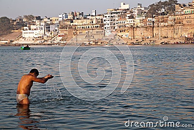 Prayer on Ganges river Editorial Stock Photo