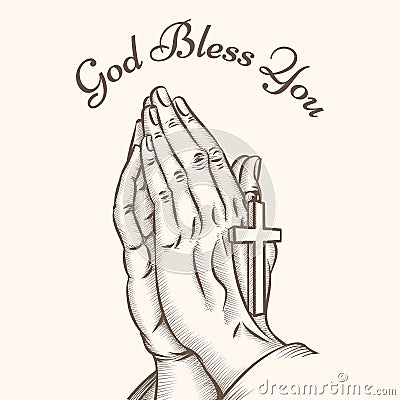 Prayer hand with cross Vector Illustration