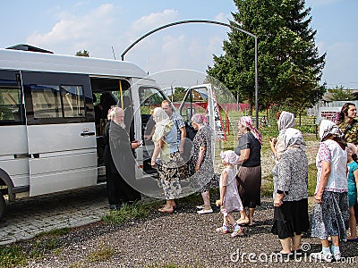 A prayer in honor of Saint Orthodox icon of Mother of God Kaluga in Iznoskovsky district, Kaluga region of Russia. Editorial Stock Photo