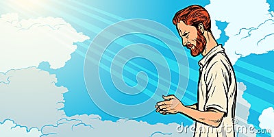 Prayer man, religion and faith. Islam Christianity spirituality Vector Illustration