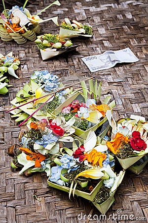 Prayer Offerings at Gua Gajah, Bali, Indonesia Stock Photo