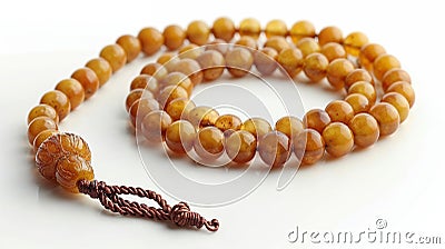 Prayer rosary beads isolated on white, closeup Stock Photo