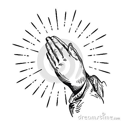 Prayer. Sketch praying hands. Vector illustration isolated on white background Vector Illustration