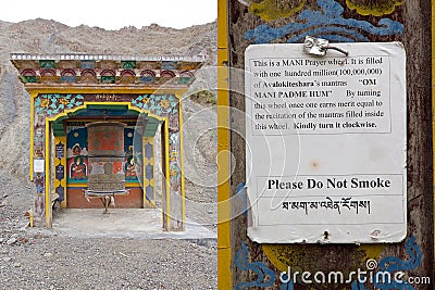 Prayer wheel at the Rizong Monastery, Ladakh, India Editorial Stock Photo