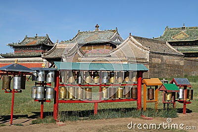 Prayer wheels in Erdene Zuu Monastery Stock Photo