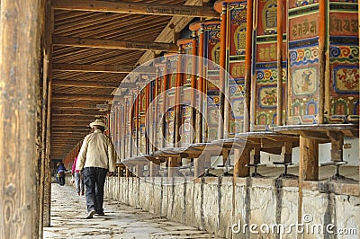 Prayer wheels, Labrang monastery, Xiahe, China Editorial Stock Photo