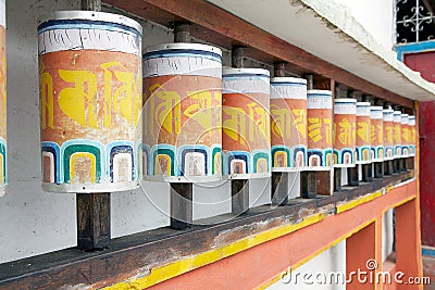 Prayer wheels at the Phodong Monastery, Gangtok, Sikkim, India Stock Photo