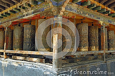 Prayer Wheels In Tibet Stock Photo