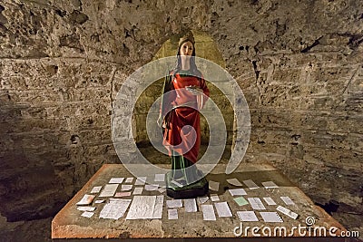 Prayers on Altar in St Lucy`s Crypt Stock Photo