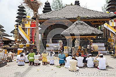 Prayers at Pura Ulun Danu Batur, Bali, Indonesia Editorial Stock Photo