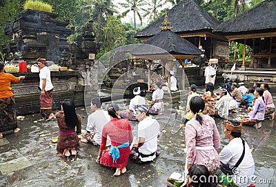 Prayers at Tirtha Empul, Bali, Indonesia Editorial Stock Photo