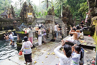 Prayers at Tirtha Empul, Bali, Indonesia Editorial Stock Photo