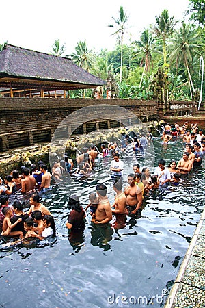 Prayers at Tirtha Empul temple, Bali Editorial Stock Photo