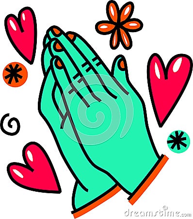 Praying Hands Cartoon Doodle Stock Photo