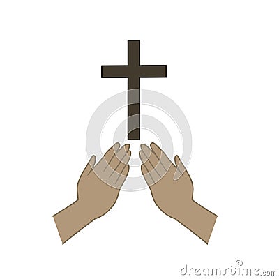 Praying hands cross background Vector Illustration