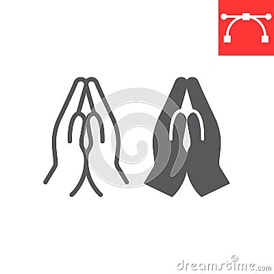 Praying hands line and glyph icon, religion and namaste, hands folded in prayer vector icon, vector graphics, editable Vector Illustration