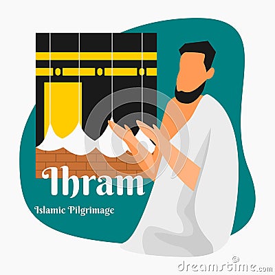 Praying Hands Muslim Pilgrim with Kaaba Vector Illustration Vector Illustration