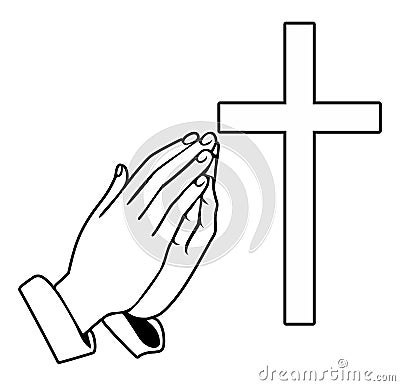 Praying Hands and orthodox cross Vector Illustration