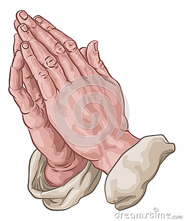 Praying Hands in Prayer Comic Book Pop Art Cartoon Vector Illustration