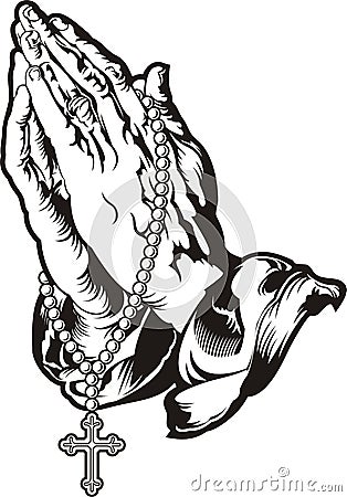 Praying hands with rosary tattoo Vector Illustration