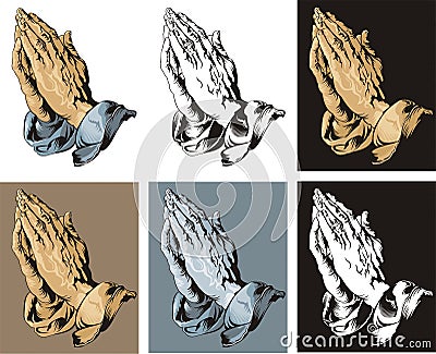Praying Hands set Vector Illustration