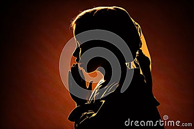 Praying man hoping for better. Asking God for good luck, success, forgiveness. Power of religion, belief, worship Cartoon Illustration