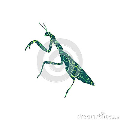 Praying mantis insect spiral pattern color silhouette animal Vector Illustration
