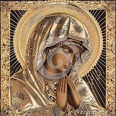 The praying Mary depicted in Byzantine style. AI generative Stock Photo