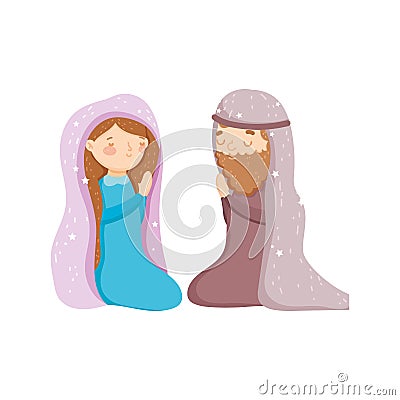 Praying mary and joseph manger nativity, merry christmas Vector Illustration