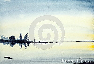 Praying monk on the lake Stock Photo