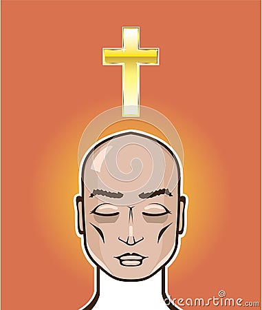 Praying person Gold cross Meditation vector Illustration Vector Illustration