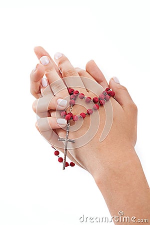 Praying with rosary, isolated Stock Photo