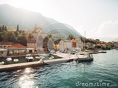 Prcanj, Montenegro The Bay of Kotor. Church of the Nativity of t Editorial Stock Photo