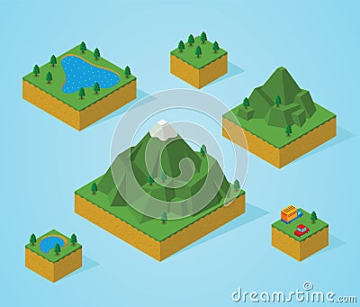 Pre assembly isometric map-mountain Vector Illustration