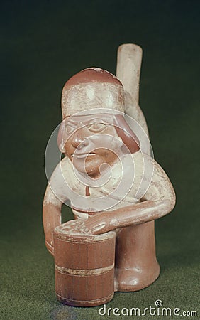 ceramic called Huaco pottery from unidentified ancient Peruvian culture. Pre-Inca ceramic piece ma Editorial Stock Photo