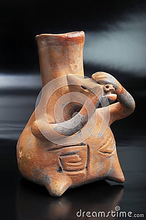 Pre-Columbian dog vase Stock Photo