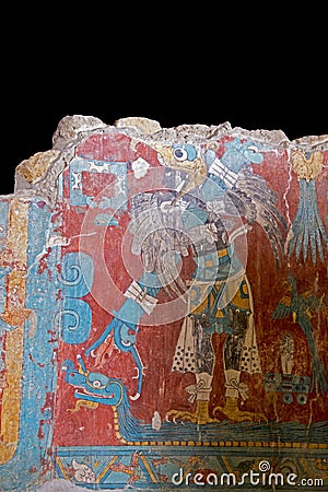 Pre-Columbian mural of a birdman Editorial Stock Photo