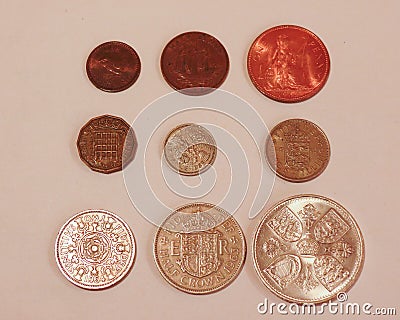 Pre-decimal GBP coins Stock Photo